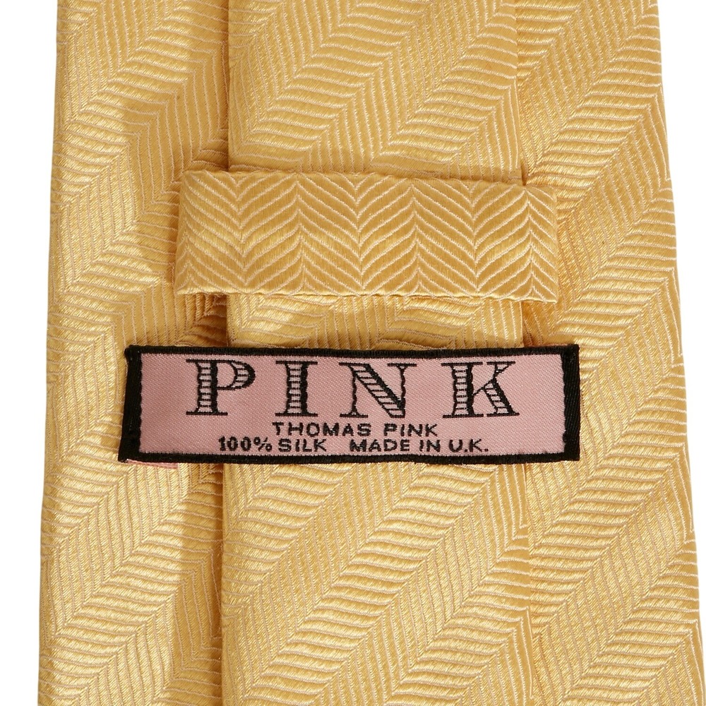 Thomas Pink Men's 100% Silk Necktie England Designer Yellow Gold Herringbone - Picture 2 of 7
